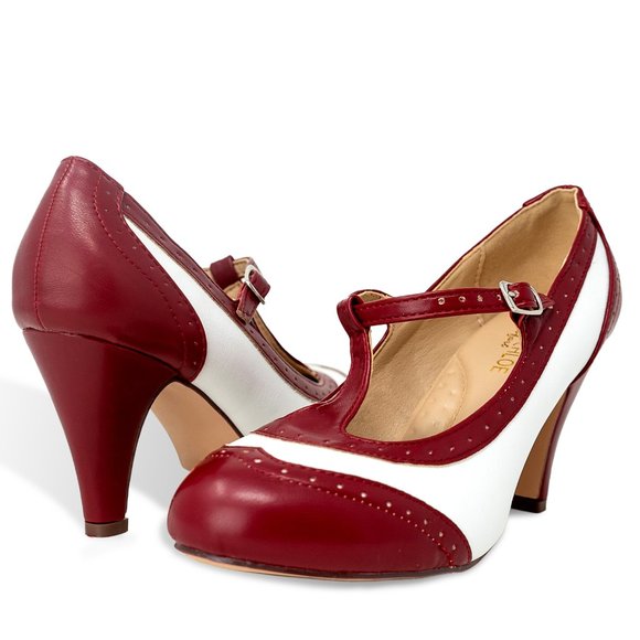 Chase & Chloe Mary Jane Oxford Pumps - Retro Round Toe Shoe with Ankle Strap - Picture 4 of 5
